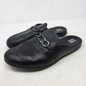 FitFlop Black Leather Loafer Mule Horsebit Slip On Flats Womens 8